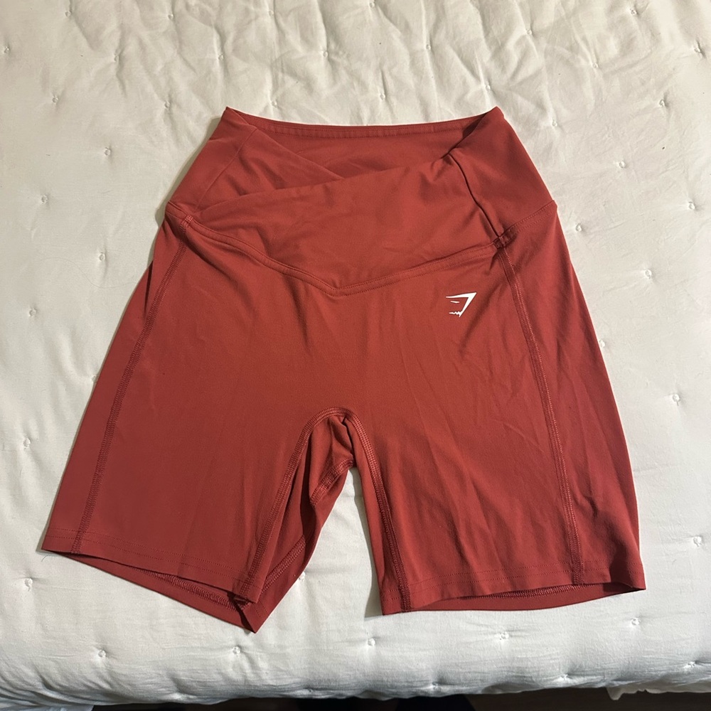 Gymshark Brown Bike Shorts with Comfortable Wide Waistband and Mid-Thigh Length